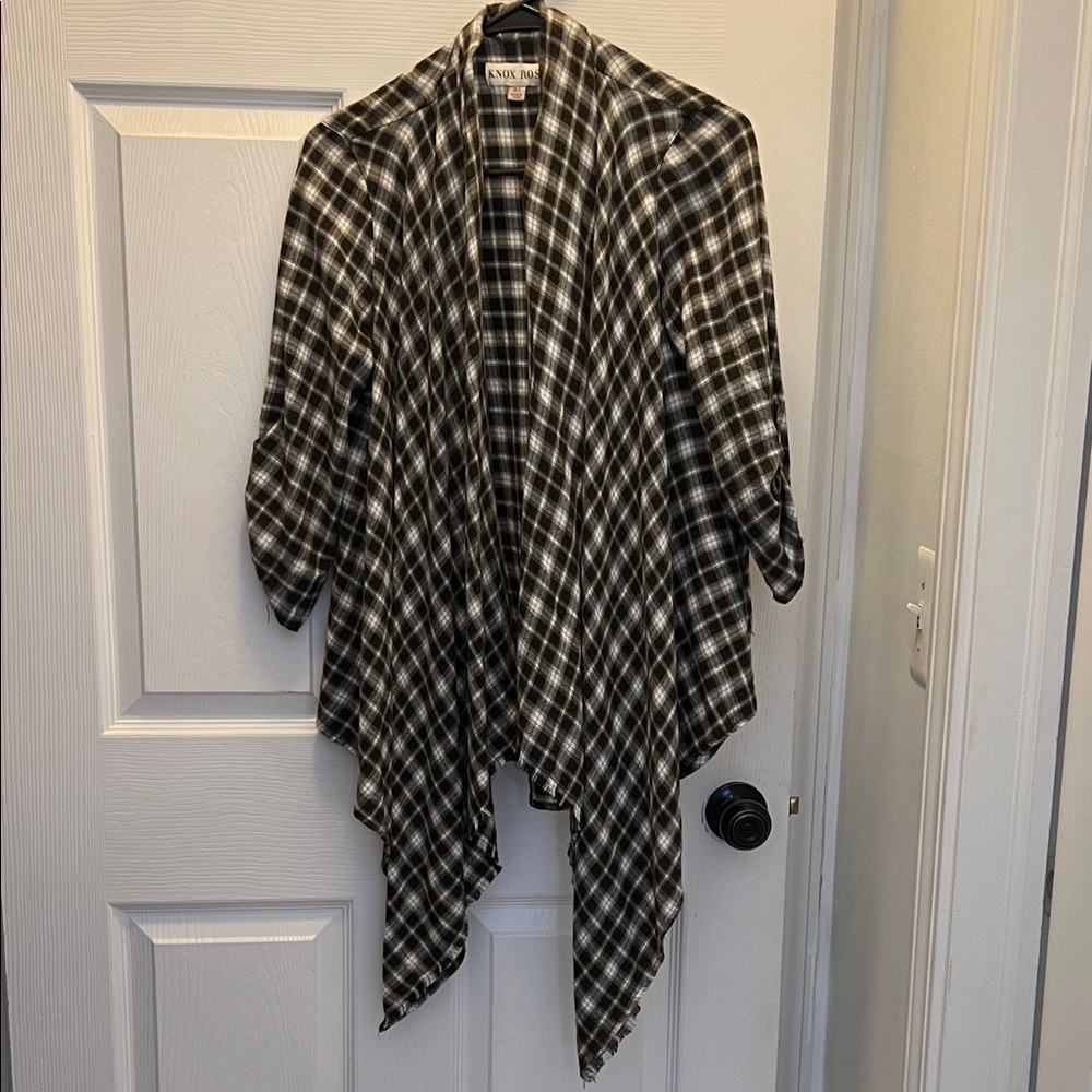 Knox Rose Black & White Plaid Open Drape Cardigan